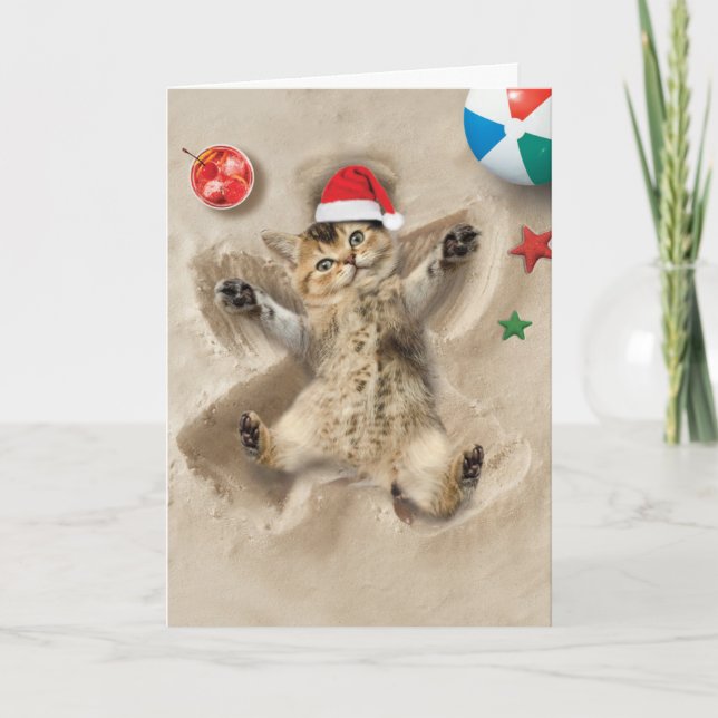 Tarjeta Gato de los ángeles de arena de vacaciones - Feliz (Anverso)