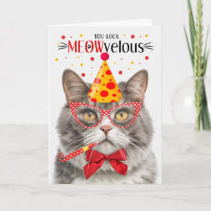 Tarjeta Gato de mármol gris y blanco MEOWveloz cumpleaños