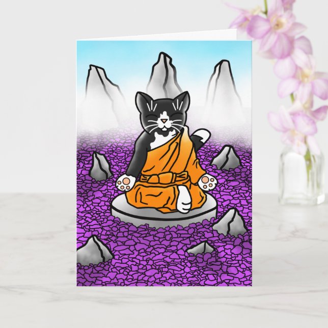 Tarjeta Gato de meditación tuxedo budista (Orquídea)