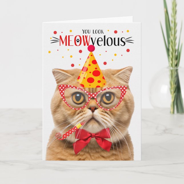 Tarjeta Gato de Naranja de Plegado escocés MEOWvelous Cump (Anverso)