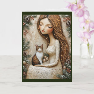 Tarjeta Gato de Navidad Caprichoso Arte de Doncella de Inv