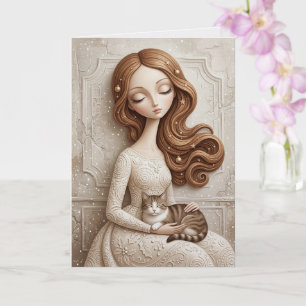 Tarjeta Gato de Navidad Caprichoso Arte de Doncella de Inv