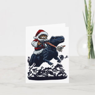 Tarjeta Gato de Navidad con sombrero de Santa sosteniendo 