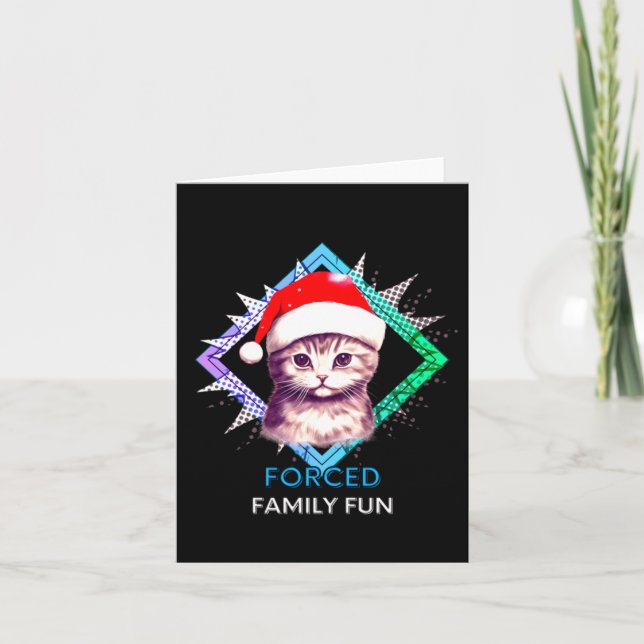 Tarjeta Gato de Navidad de diversión familiar forzada (Anverso)