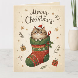 Tarjeta Gato de Navidad en Calcetín