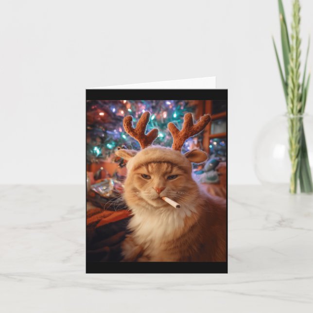 Tarjeta Gato de Navidad Fumando Cigarrillo Meme Gen Z Como (Anverso)