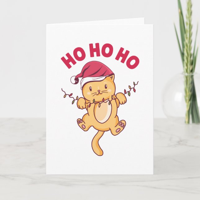 Tarjeta Gato de Navidad Ho Ho Ho (Anverso)