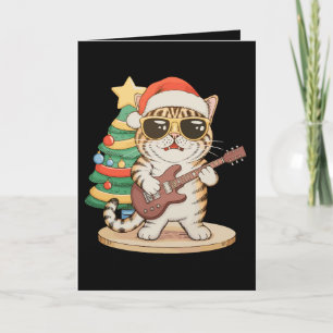 Tarjeta Gato de Navidad tocando guitarra Rock Jazz Sombrer