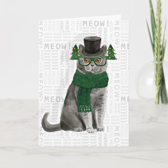 Tarjeta Gato de Navidades divertidos en el Shorthair britá (Anverso)