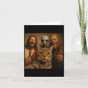 Tarjeta Gato De Navidades Graciosos Selfie Bigfoot An Alie
