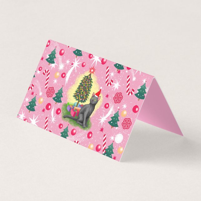 Tarjeta Gato de Navidades rosados (Anverso)