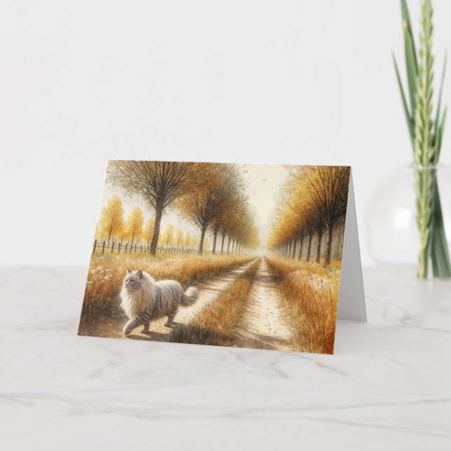 Tarjeta Gato de otoño caminando por la calle sucia (Anverso)