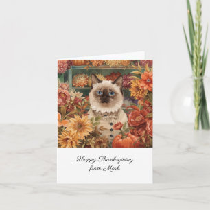 Tarjeta Gato de otoño con flores cae en la temporada de Ac