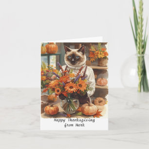 Tarjeta Gato de otoño con flores cae en la temporada de Ac