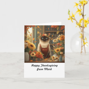 Tarjeta Gato de otoño con flores cae en la temporada de Ac