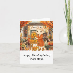 Tarjeta Gato de otoño con flores cae en la temporada de Ac