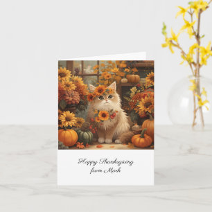 Tarjeta Gato de otoño con flores cae en la temporada de Ac