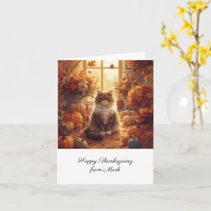 Tarjeta Gato de otoño con flores cae en la temporada de Ac