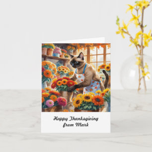 Tarjeta Gato de otoño con flores cae en la temporada de Ac