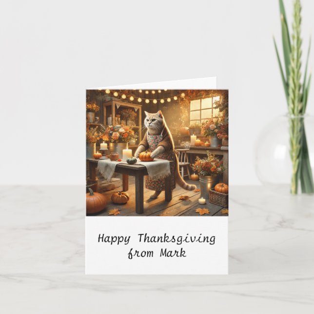 Tarjeta Gato de otoño con flores cae en la temporada de Ac (Anverso)