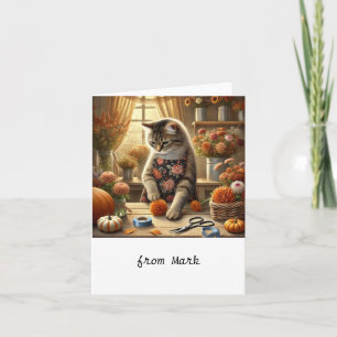 Tarjeta Gato de otoño con flores – Saludo de la temporada 