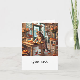 Tarjeta Gato de otoño con flores – Saludo de la temporada 