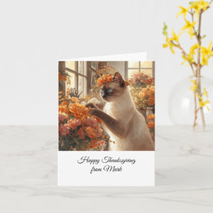 Tarjeta Gato de otoño con flores - Saludo de temporada de 