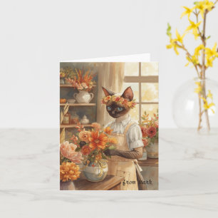 Tarjeta Gato de otoño con flores - Saludo de temporada de 