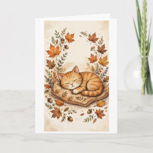Tarjeta Gato de otoño disfrutando de una siesta