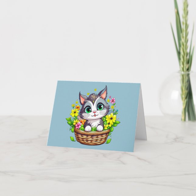 Tarjeta Gato de Pascua en las flores (Anverso)