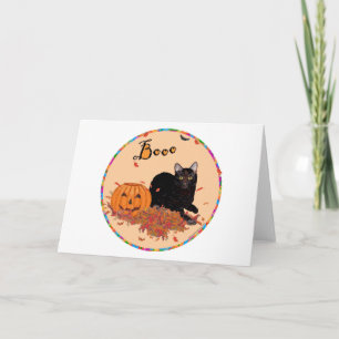 Tarjeta Gato de pelo corto negro Halloween