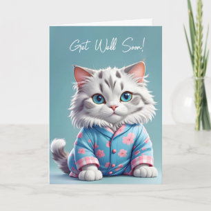 Tarjeta Gato de pijama recupérate pronto