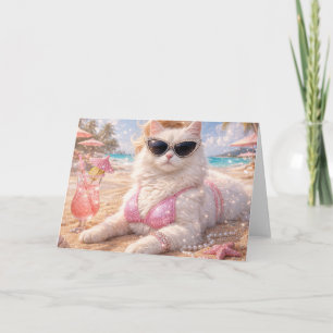 Tarjeta Gato de playa glamuroso con gafas de sol