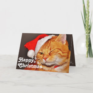 Tarjeta Gato de Santa con guiño divertido y Navidad Feliz 