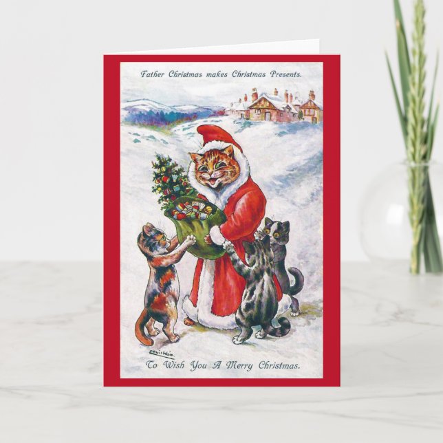 Tarjeta Gato de Santa Navidad, Louis Wain (Anverso)