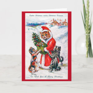 Tarjeta Gato de Santa Navidad, Louis Wain