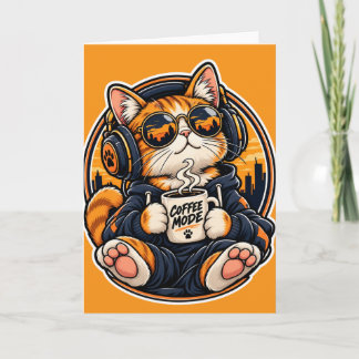 Tarjeta Gato de streetwear genial bebiendo café