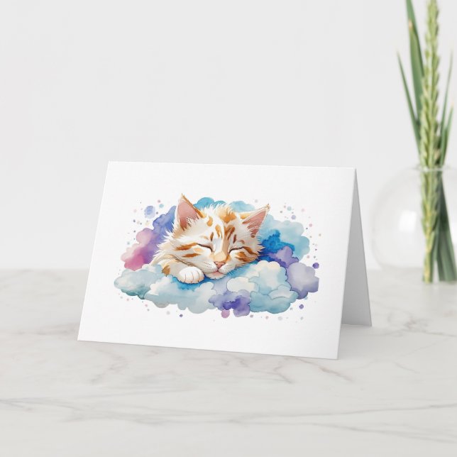 Tarjeta Gato De Tabby Ahogado Entre Nubes Alubias En Blanc (Anverso)