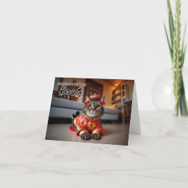 Tarjeta Gato de Tabby de Año Nuevo Chino