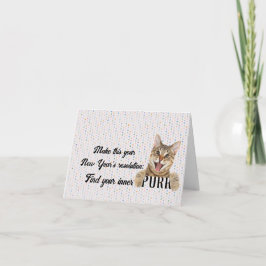 Tarjeta Gato de Tabby de Año Nuevo con puntos de polka