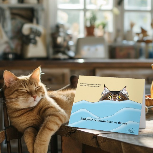 Tarjeta Gato de Tabby Peeking Blue Funny (Subido por el creador)