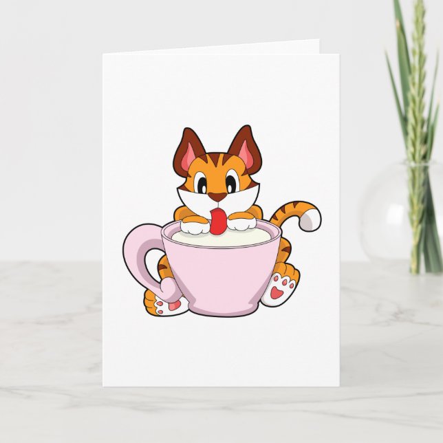 Tarjeta Gato de tigre con una copa de leche. PNG (Anverso)