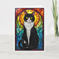 Gato de traje negro y blanco estilo vitral
