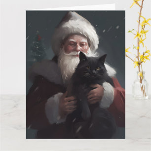 Tarjeta Gato de Tuxedo con Navidades festivos de Santa Cla