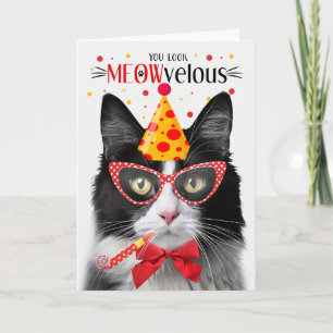 Tarjeta Gato de Tuxedo negro y blanco MEOWveloz cumpleaños