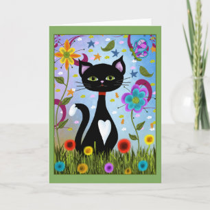Tarjeta Gato De Tuxedo Sentado En Un Jardín