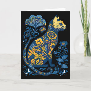 Tarjeta Gato de Ucrania Floral Vintage Bandera ucraniana y