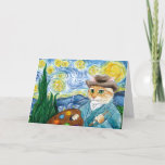 Tarjeta Gato de Van Gogh, parodia de la noche estrellada<br><div class="desc">Inspirado por la noche estrellada de Vincent van Gogh del pintor del Poste-Impresionista "."  Usted puede añadir su propio interior del mensaje si usted quisiera.  Esta imagen está disponible en otros artículos en mi tienda de Zazzle.</div>