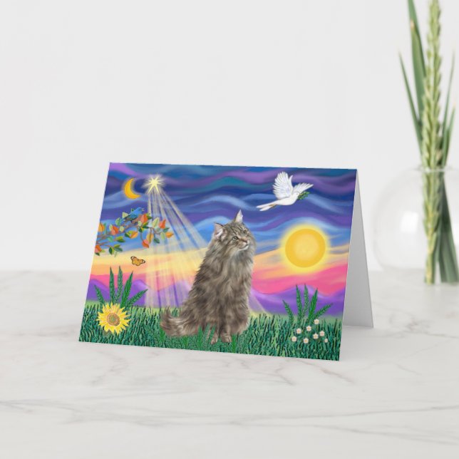 Tarjeta Gato del bosque noruego de Tabby - Crepúsculo (Anverso)