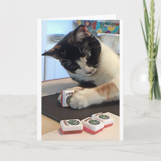 Tarjeta Gato del comodín del Mah Jongg Notecard (Anverso)